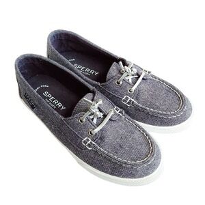 Sperry 6.5 Sparkly Blue Topsider Ladies Big Kids Chambray Denim